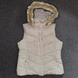 GAP Light Tan Outerwear Warm Vest with Detachable Faux Fur Hood with Pockets